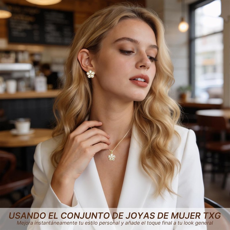 TXG Collares de Mujer, Juego Collar Aretes de Mujer Plata