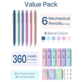 Four Candies Mechanical Pencils 0.7mm, with HB & 2B Lead Refills 0.7, Pastel Eraser Set & Eraser Refills, 16-Count Pack with Case, Cute Aesthetic School Supplies for Writing, Drawing and Sketching