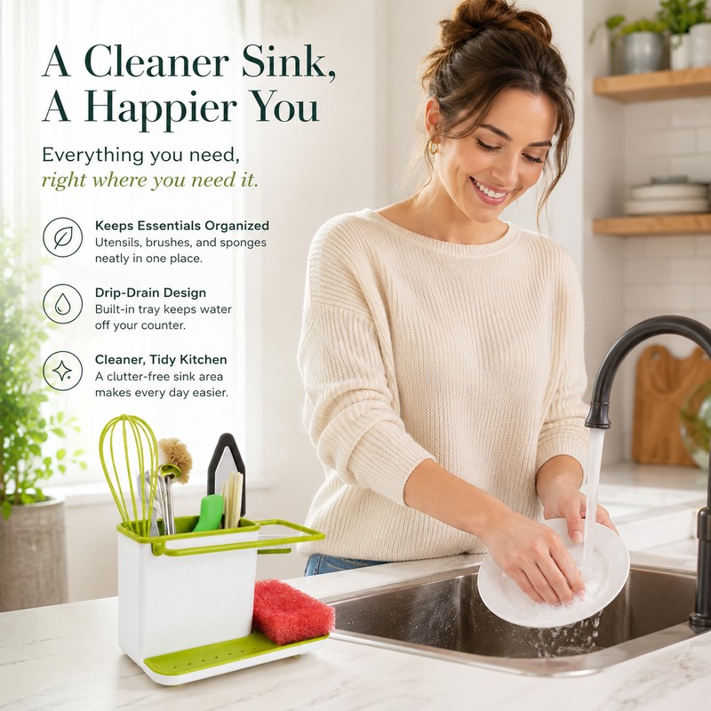 Kitchen Sink Caddy Organizer for Storage – Plastic Dish Soap