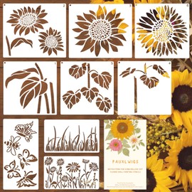 9pcs Large Sunflower Stencils for Painting - Reusable & Easy Clean Templates with Instructions for Walls, Wood, Fence, Fabric & More (Sunflower)