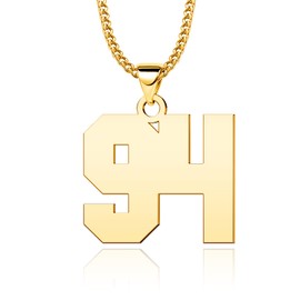 LuxglitterLin Gold Number 94 Necklace Athletes Baseball Number Stainless Steel Pendant Jewelry 20" Curb Chain