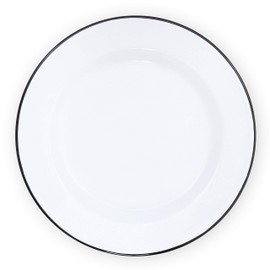 Enamelware Buffet Plate, 12 inch, Vintage White/Black (Set of 4)