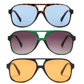 Freckles Mark Vintage Retro 70s Sunglasses for Women Men Classic Large Square Aviator Trendy Glasses (3: Yellow & Blue & Green, 60)