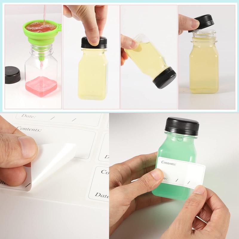 Yoosso 20 Pack 4oz/120ml Plastic Juice Bottles with Pouring Funnel