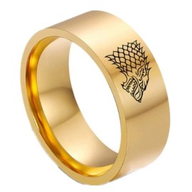 FlyStarJewelry House of Stark Game Thrones Rings Gold Direwolf Wolf Mens Stainless Steel Ring - 9