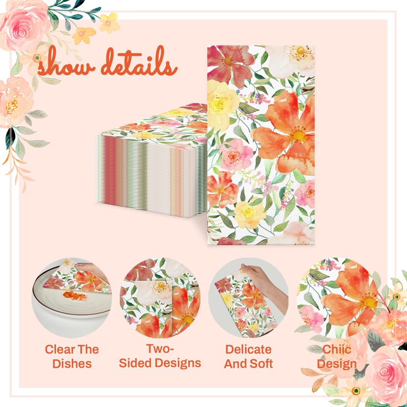 Summer Floral Paper Napkins - 100Pack, 2Ply
