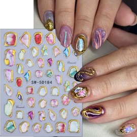 2 Sheets Gold Nail Stickers for Nail Art Bronzing Embossed Irregular Border Nail Decals 5D Marble Designs Nail Art Stickers Self-Adhesive Marble Nail Decoration for Women Exquisite Nails Supplies