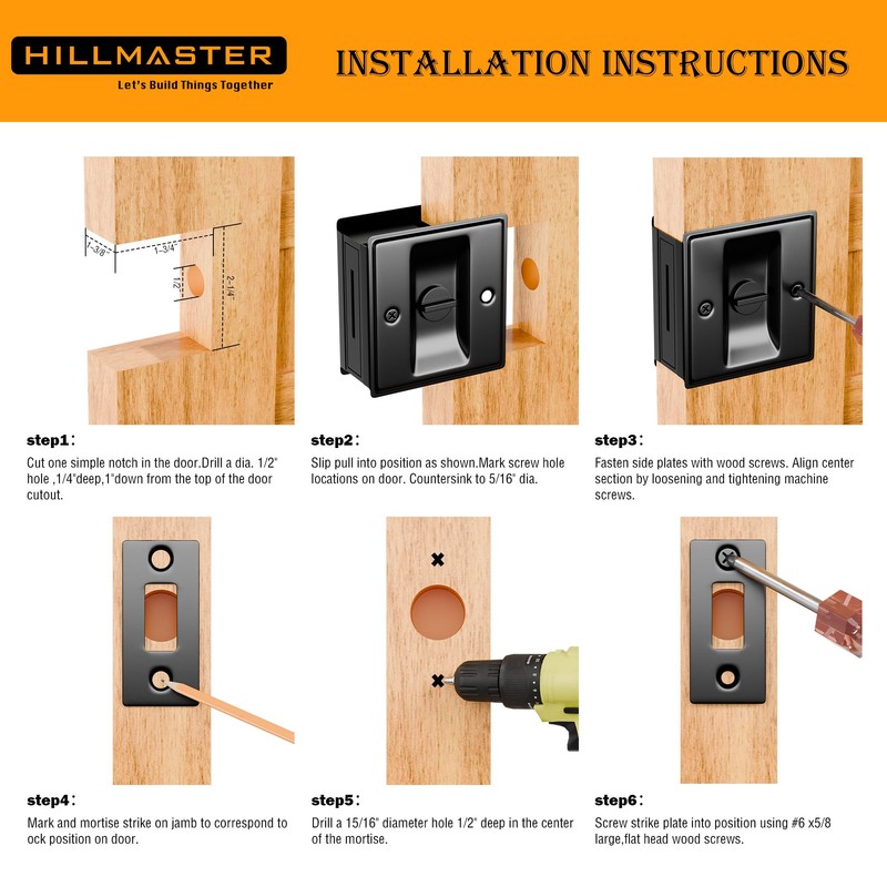 HILLMASTER Pocket Door Hardware, Matte Black Solid Brass Pocket Door