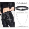 SUOSDEY Double Grommet Leather Belt with Detachable Chain for Women
