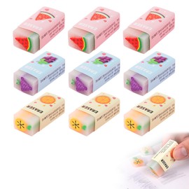 Doyime Eraser, For Elementary School Students, Set of 9, Pencil Eraser Set, Stick Eraser, Erasers Well Erased, Grapes, Pineapple, Watermelon, Design, Popular, Cute, Stationery, Office, Kids, Students,