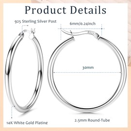 FIOROYAL Hoop Earrings 925 Silver for Women Earrings 925 Silver Hoop Earrings Hypoallergenic Large Medium Small Earrings Hoop for Girls 13/15/20/25/30/40/50 mm, Silver, No Gemstone