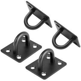Gudui Eye Plate Heavy Duty 4 Pcs Stainless Steel Oblong Pad Eye Plate Ceiling Hooks Staple Ring Hook Loop U-Shaped Sail Shade Hooks Hanger for Marine Washing Line Suspension, Black