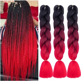 Braiding Hair Ombre Red 24 Inch Braid Hair Extensions Hot Water Setting High Temperature Synthetic Fiber(C6-3Packs)