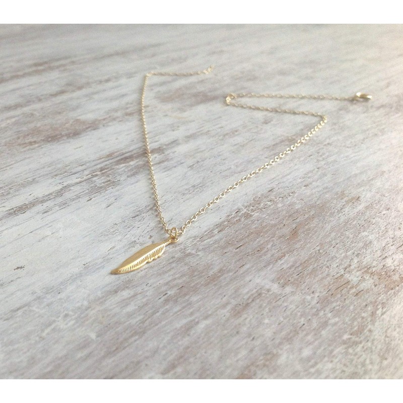 Customize Feather Necklace Gold Filled Dainty Feather Pendant Chain Boho