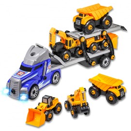 Kidplokio 1:32 Scale Semi Truck Construction Cargo Carrier with Lights Sounds, Ages 3-12, Blue