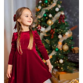 Miipat Toddler Girls Velvet Dress Ruffle Fall Winter Dress Long Sleeve Elegant Wedding Party Dress(Red,3-4T)