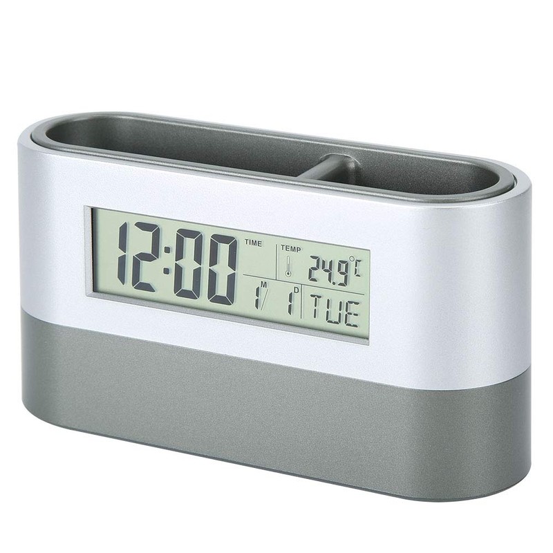 Tiiyee Pen Holder for Desk, Multi Functional LCD Digital Alarm