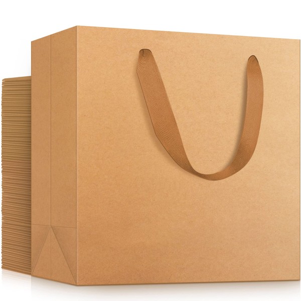 EUSOAR Gift Bags with Handles, 50pcs 12.5" x4.5'' x11'' Shopping Kraft Large Gift Bags with Handles, Brown Kraft Paper Bags, Retail Handle Bags, Merchandise Bags, Wedding Party Bags
