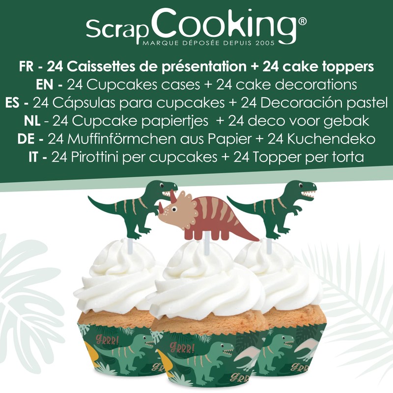 ScrapCooking 24 Dinosaur Cupcake Cases & Toppers 4905