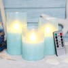 Holitown Glass Flameless Candles Set of 3 Blue Sandblasted Battery