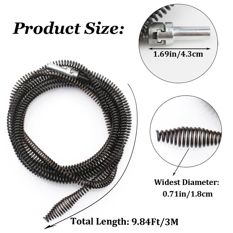 Drill Snake for Plumbing 9.84Ft Drain Clog Remover Drain Auger