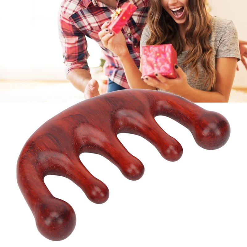 Scalping Massage Comb 5 Teeth Sandalwood Gua Sha Handheld Portable