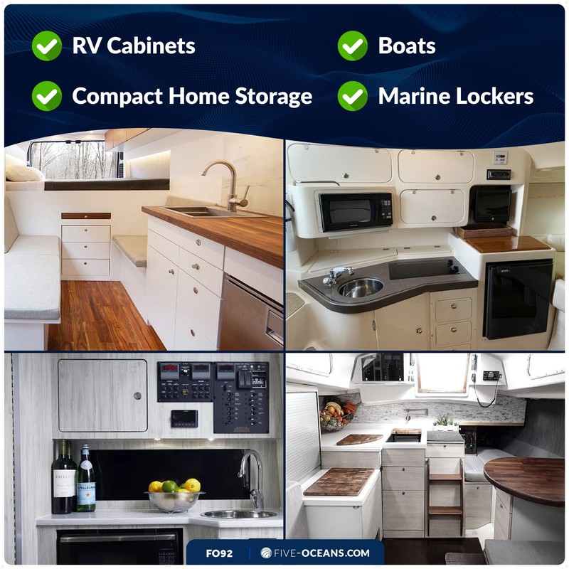 Five Oceans Polished Stainless Steel Keyless Push Button Latch, Marine