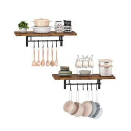 CHOEZON Wall-Mounted Pot Racks, Set of 2 Hanging Pot Rack, Floating Shelves, Wall Shelves, Vintage Pot Hangers for Kitchen, Wall Rack for Kitchen Storage, Rustic Brown and Black TPR26P2BF