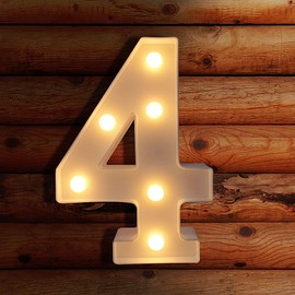 VITI - Números iluminados, letrero de números con luz LED para decoración de pared, letras iluminadas para boda/fiesta de cumpleaños, decoración de Navidad, funciona con pilas (4)