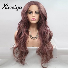 xiweiya Long Ash Purple Lace Front Wig Mermaid Mix Purple Synthetic Lace Front Wigs Body Wave Middle Part Soft Wig Heat Resistant Fiber Hair Replacement Wig for Women 24 Inch