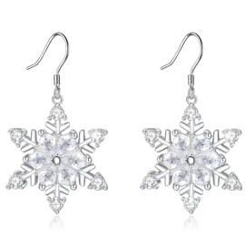 Snowflake Dangle Earrings for Women 925 Sterling Silver Cubic Zirconia Earrings Hypoallergenic Earrings for Sensitive Ears Snowflake Jewelry Chrismas Gifts.