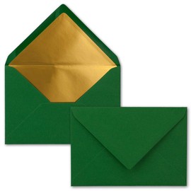 25 x B6 envelopes with gold inner lining, 12.5 x 17.6 cm, dark green, (green), wet seal, FarbenFroh by Gustav Neuser