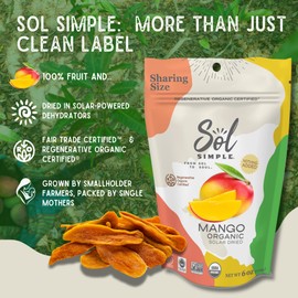 SOLSIMPLE Organic Dried Mango No Sugar Added 6oz Snack Pack (1 Bag) | Dehydrated Fruit | Organic Dried Fruit | No Sugar Added | Healthy snack