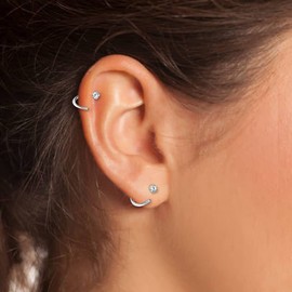 AoedeJ Half Hoop Earrings 925 Sterling Silver Tiny Huggie Hoop Small Comfy Half Hoop C Hoop Earrings for Women (Round CZ)