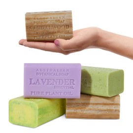 Australian Botanical Soap, Essential Medley, Eucalyptus, Sandalwood, Lavender, and Tea Tree 6.6 oz (187 g) Natural Ingredient Soap Bars | Essential Oils | Shea Butter Enriched - Assorted Pack of 4