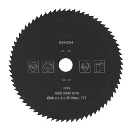 Akozon 1 x HSS Circular Saw Blade Cutting Disc 85 mm 10 mm 72T Woodworking Tool for Wood Metal Plastic (Outer Diameter: 85 mm, Hole Diameter: 10 mm)