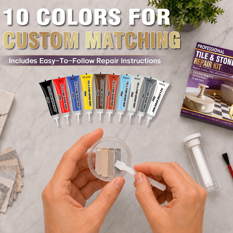 Porcelain Repair Kit, Tile and Stone Repair Kit, 10 Colors,