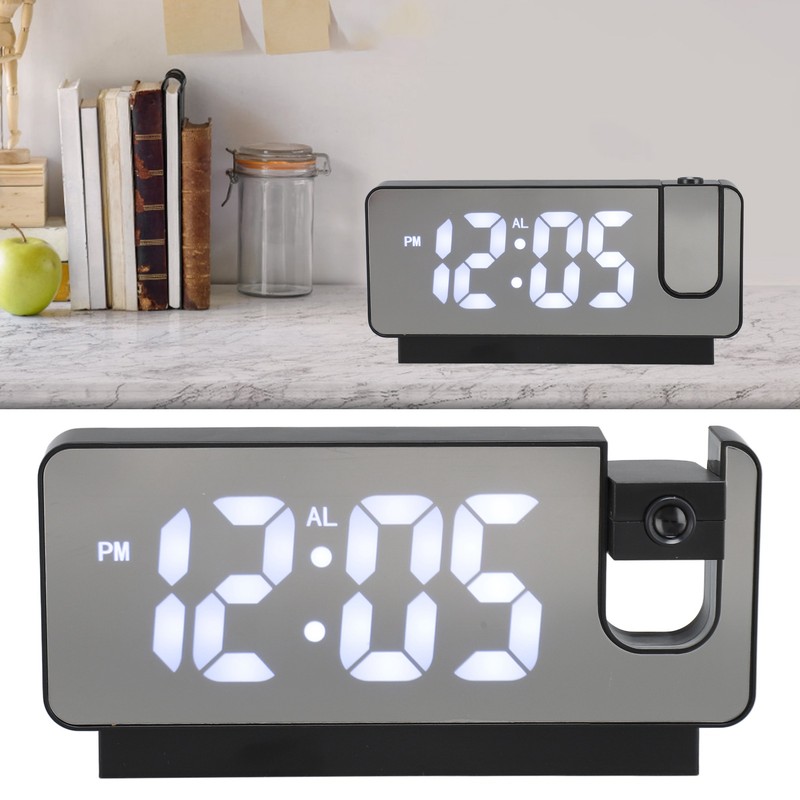 Projection Alarm Clock USB Rechargeable White Light Snooze Function Adjustable