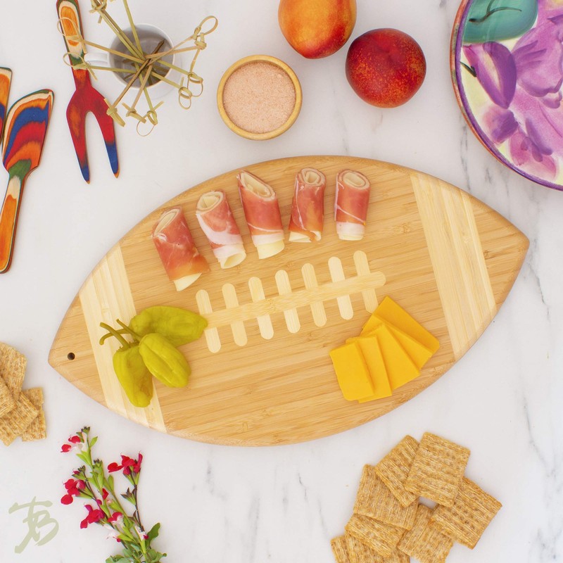 Totally Bamboo Football Shaped Bamboo Wood Cutting Board and Charcuterie