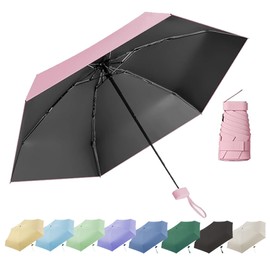 Thryviel Travel Umbrella, Small UV Umbrella, Mini Umbrella, Portable Pocket Umbrella, Ultralight, Portable Parasol, Rain and Wind Protection, Daily Wearable, Suitable for All People, lightpink