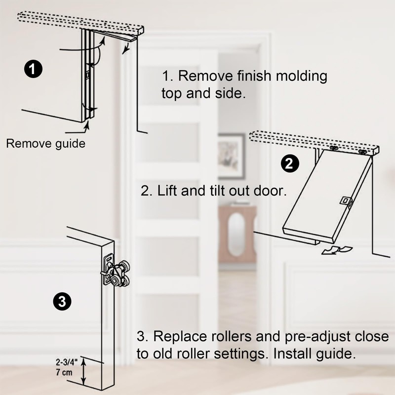 Pocket Door Rollers Replacement with 1" O.D. Wheels, Compatible with