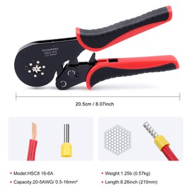 Hexagonal Ferrule Crimping Tool,Knoweasy 16-6 Ferrules Crimp Tool and Hexagonal Wire Ferrule Crimper Used for 30-5 AWG/0.5-16mm² Cable End Sleeves