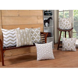 Modern Homes 100% Cotton Decorative Throw Pillow Covers Cushion Cases 18x18 inches (Beige, Set of 6)