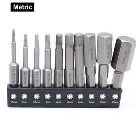 Bestgle 20pcs 1/4 Inch Shank Hex Head Allen Wrench Drill Bit Set -(10pc Metric & 10pc SAE) 2.36" (60mm) Length Hex Magnetic Screwdrivers Bit Holder Set
