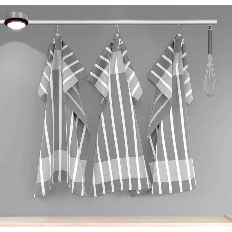 Lashuma Tea Towels, Grey / White, Set of 3 Hand
