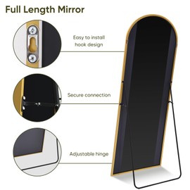 Furnbar Full Length Mirror,Arched Full Body Mirror,Floor Mirror with Stand,Body Mirror Standing Hanging Leaning Against Wall,Aluminum Frame Large Mirror for Bedroom Cloakroom,Living Room,Gold
