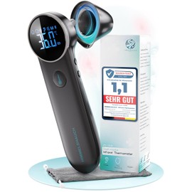 HIMMELSHAUCH MEDICAL Fever Thermometer Ear & Forehead | 3 in 1 Meter | Ear Thermometer Babies Children & Adults | Forehead Thermometer Contactless | Digital Fever Thermometer | Infrared Fever Meter