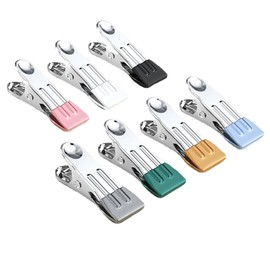 DELUXEFOX Clothespins Mono Clips (7 Pieces) Stainless Steel Clothespins Pinch Drying Clips Multi-functional Clips Anti-Slip Windproof Strong Clips Pants Hanger for Clothes Hanging Clothes 7 Colors