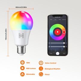 Homefy Smart Light Bulbs 2 Pack, A19 Color Changing LED (800 Lumens), WiFi & Bluetooth, Music Sync, Compatible with Alexa & Google Assistant, No Hub Needed, 16 Million Colors