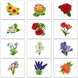 MAMACHU Children's Diamond Painting Set, Flower Theme 5D DIY Diamond Painting Set for Home Decoration, 15 x 18 cm, Pack of 12